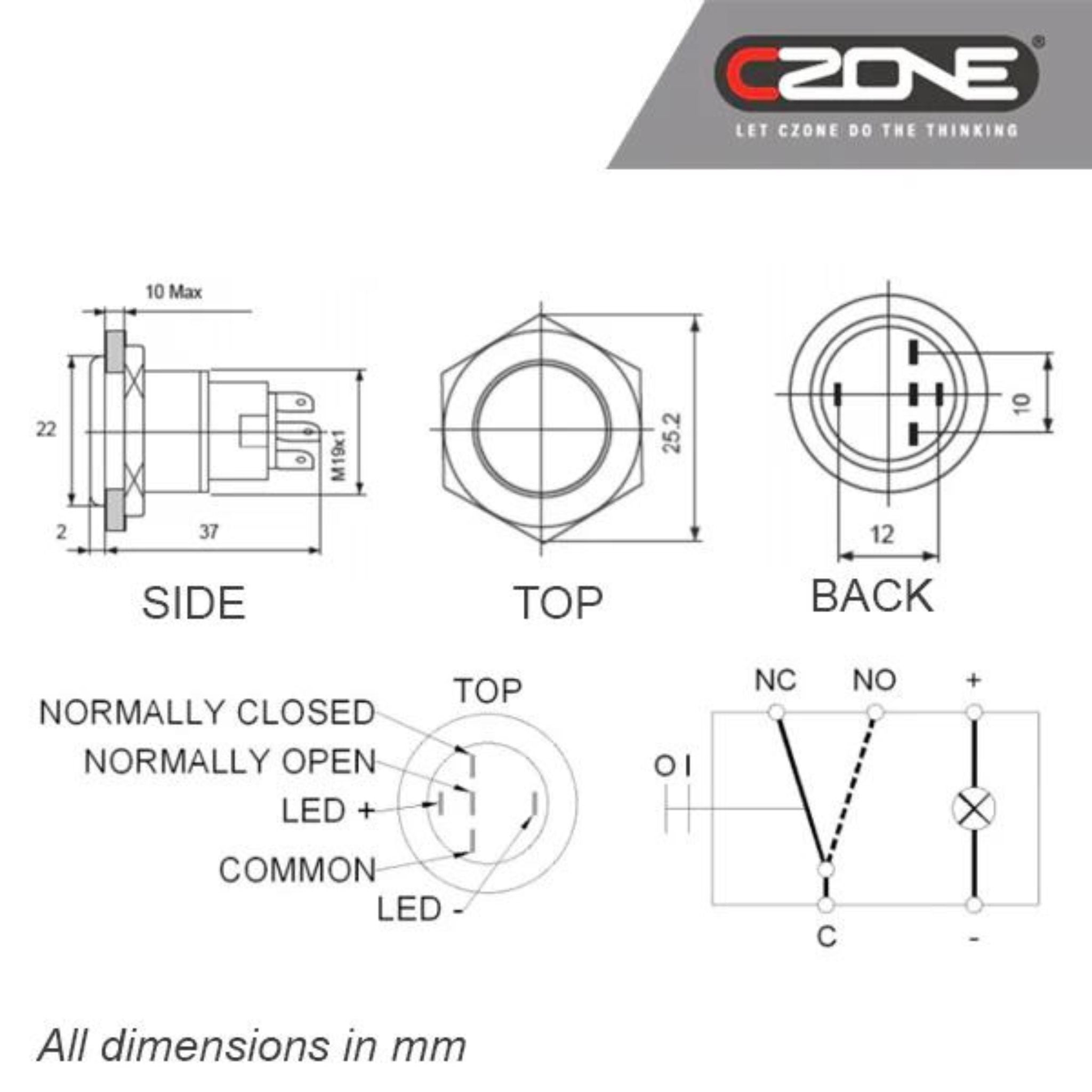 Buy the Czone Stainless Steel Push Button Switch (On/Off) online at Integrated Marine